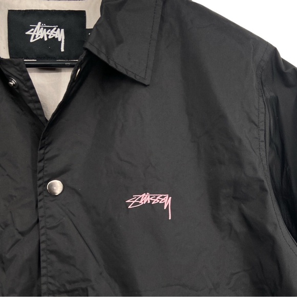 Stussy Coaches Jacket Black With Pink Lettering Mens Small - Picture 2 of 7